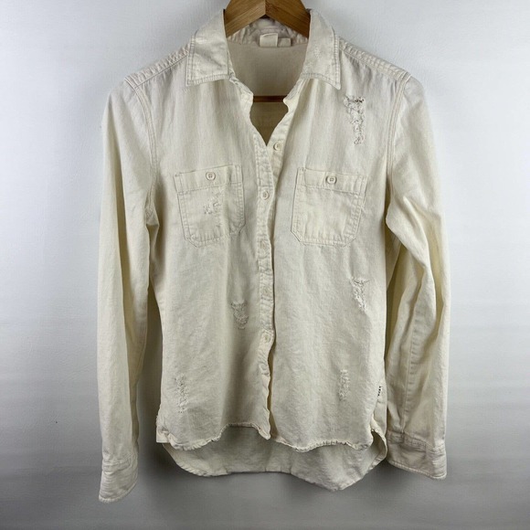 Roxy Tops - Roxy Shirt Womens Small Ivory Cream Button Up Distressed